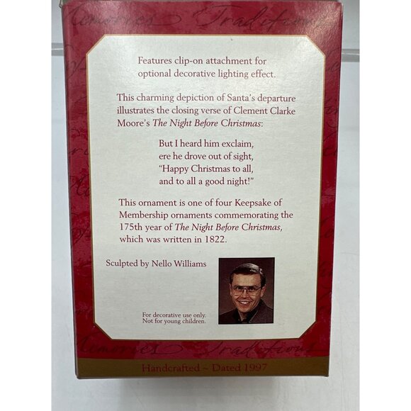 Hallmark 1997 Happy Christmas to All Keepsake Membership Santa Sleigh Ornament - Picture 9 of 10